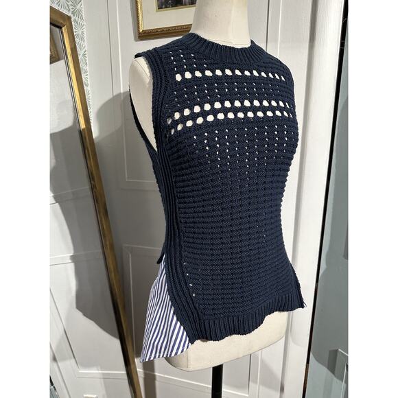 Veronica Beard Blue White Par Combo Sleeveless Sweater Size XS South Beach - Picture 5 of 10
